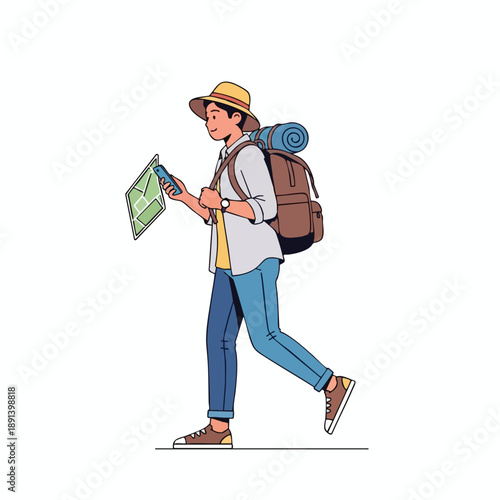 Traveler with Map and Backpack