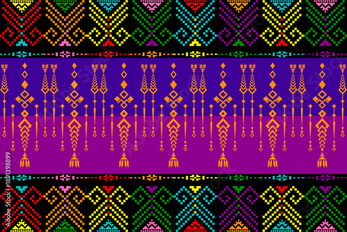 Rainbow geometric pattern with stylized human symbols inspired by folk art, representing love, equality, and LGBTQ+ pride. Perfect for textile prints, wallpapers, backgrounds, and modern vector 