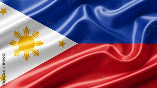 Vibrant Philippine flag waving with golden details