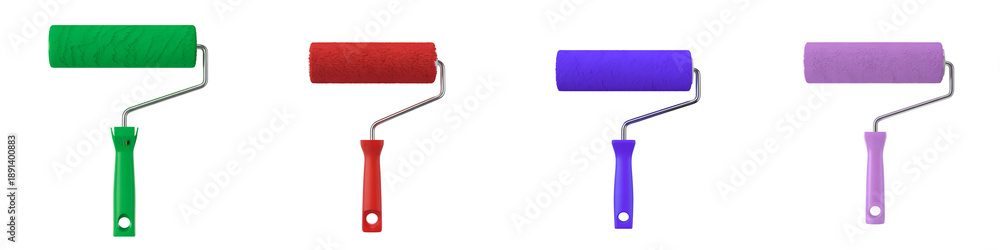 Obraz premium Set For Colorful paint rollers isolated on transparent background