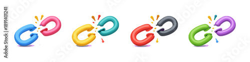 Colorful broken chain links symbolizing disconnection and failure in relationships