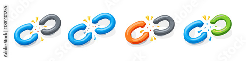 Broken chain links in different colors symbolizing connection failure and disconnection