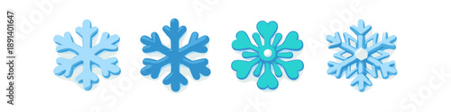 Collection of four stylized snowflakes in various shades of blue and teal