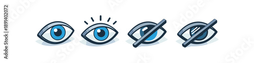Set of four cartoon eyes showing visibility, attention, and hidden states