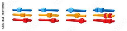Set of colorful sliders with different knob shapes for customization and control
