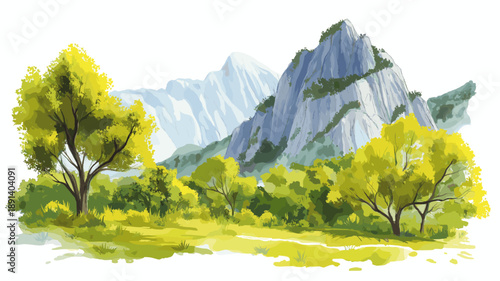 Cochamo Valley. Cochamo Valley hand drawn watercolor illustration