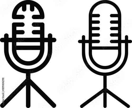 Podcast production silhouette set showing studio microphones for audio recording and broadcasting