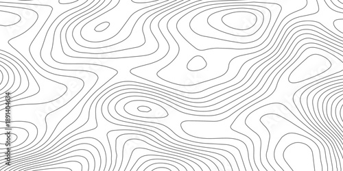Modern abstract topographic map background combining white curved paper relief waves with black contour lines, representing terrain elevation through organic flowing curves in vector design.