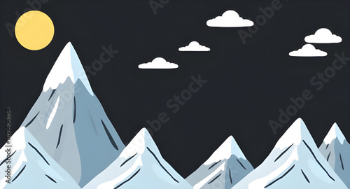 mountain landscape illustration, sunny mountains, sunlit hills, nature illustration, outdoor illustration, scenic illustration, wilderness illustration, valley illustration, peak illustration, forest 