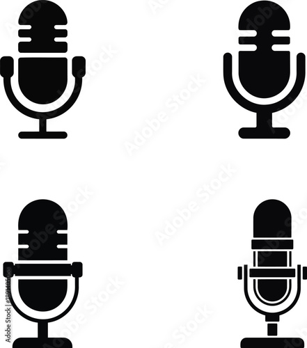 Studio recording silhouette showing modern condenser microphone for podcasting and audio production