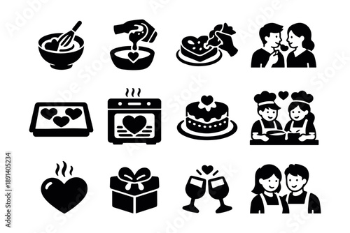 Cooking and Love Icons Set