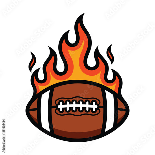 American football on fire with flames rising up