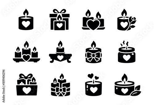 Candle silhouette icons set