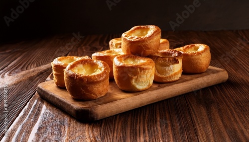 Fresh Cooked Yorkshire Puddings On A Wooden Background