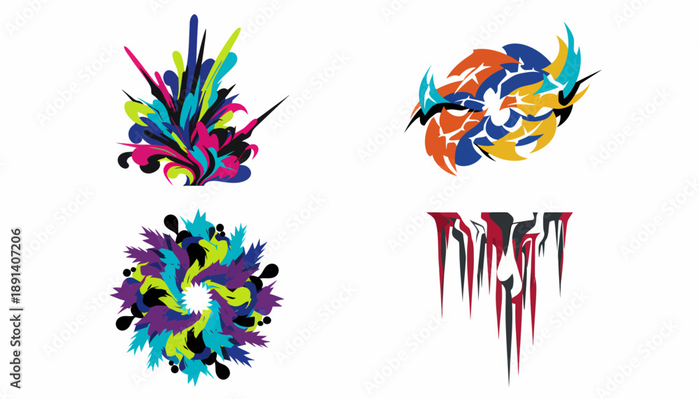 Obraz premium Vibrant Abstract Design Elements Collection Dynamic Swirls and Explosive Shapes