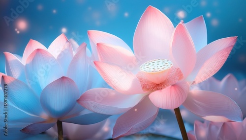Soft Pastel Pink And Blue Lotus Flower Bloom