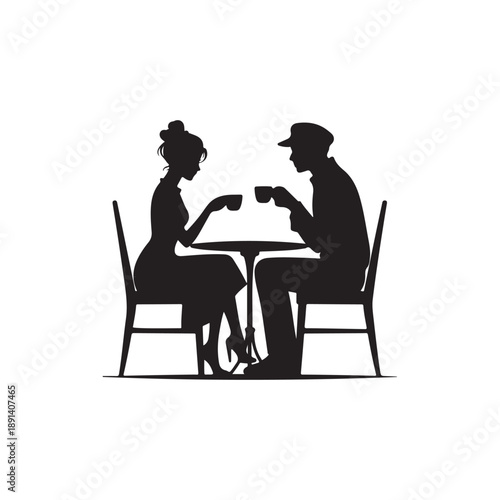 Romantic coffee date silhouette showing a man and a woman in conversation Vector