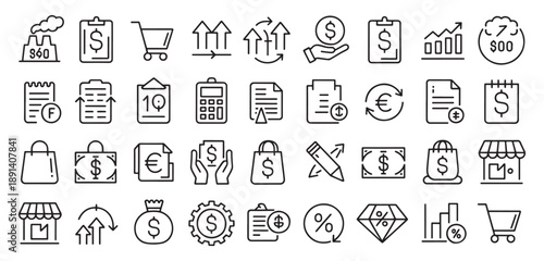 Price icon set. Invoice and discount symbol. Vector illustration.
