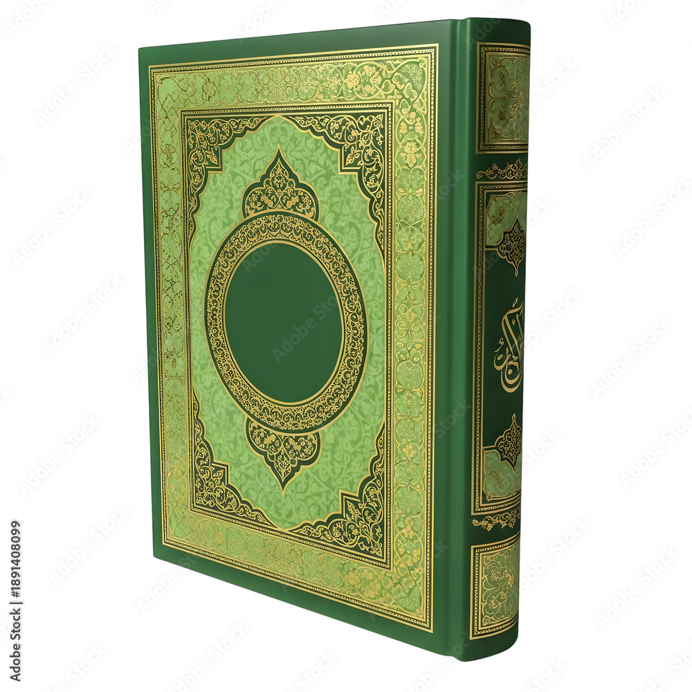 Fototapeta premium Green and gold ornate book cover isolated on transparent background