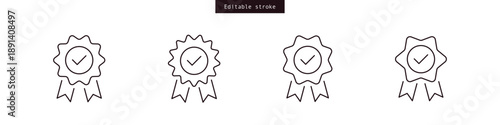 Approved medal icon check mark tick symbol. Certified badge. Quality ribbon sign. Approval check vector icon. Editable stroke
