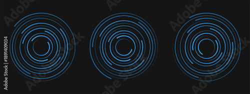 Collection of blue dotted circle wave vector icons. Ripple circle graphic design elements
