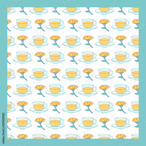 Organic Herbal Tea Pattern – Flower and Hot Drink. Perfect for natural product packaging, tea branding, wallpaper, kitchen decor, and digital backgrounds.