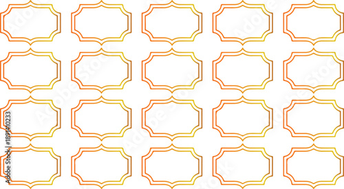 Repeating pattern of empty ornate rectangular frames with vibrant orange and yellow gradient borders