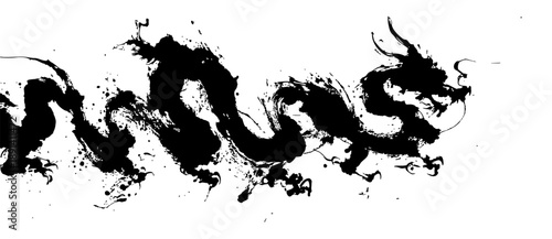 Chinese new year dragon zodiac brush painting with dynamic ink strokes on white background
