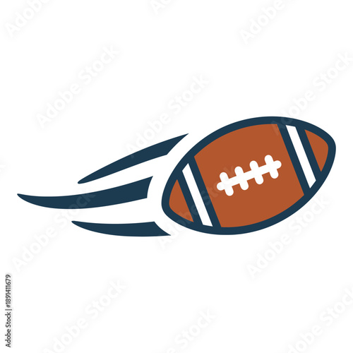 Fast flying football icon with motion trails, american football sport graphic