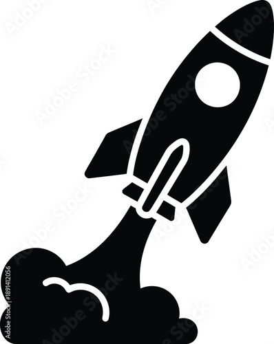 Rocket launching into space with smoke