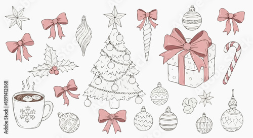 Christmas Festive Doodle: A collection of delightful Christmas ornaments, gifts, and festive elements come together to evoke the magic and anticipation of the holiday season.