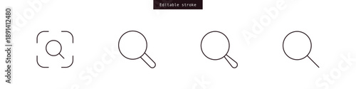 Search icon set. Magnifying glass icon, outline magnifier loupe sign. Editable stroke