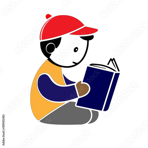 Little boy reading a book vector illustration