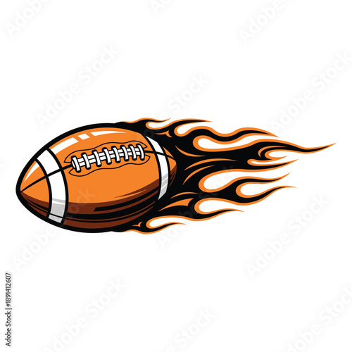Flaming american football illustration with speed trails
