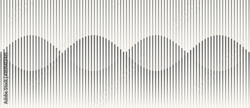 Optical illusion of wave-like motion created by vertical black lines of varying thickness. Abstract black-and-white design demonstrating visual perception and geometric distortion.