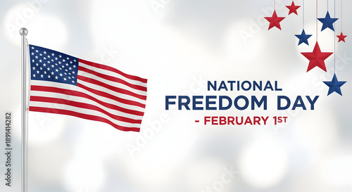 National Freedom Day with Waving Flag on Pole