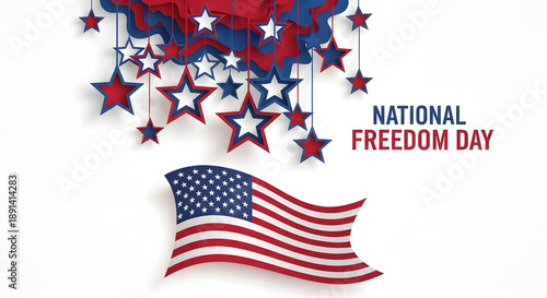 National Freedom Day USA Flag and Stars Background