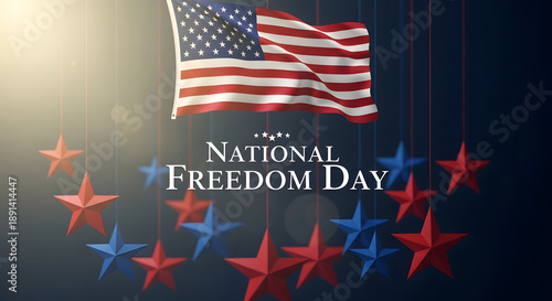 National Freedom Day with Waving Flag and Stars