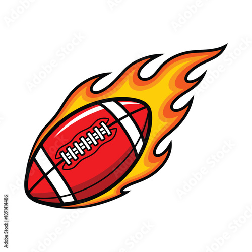 Cartoon american football on fire flying fast sports graphic