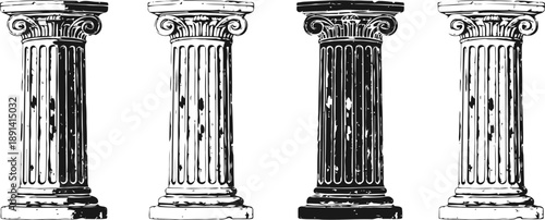 Set of vintage corinthian columns illustrations classical ancient architectural elements four detailed pillar designs with fluted shafts
