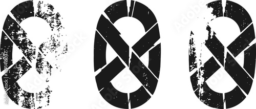 Abstract distressed black chain link icons set with grunge texture and broken effects design