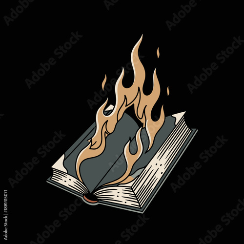 Burning Book Illustration.