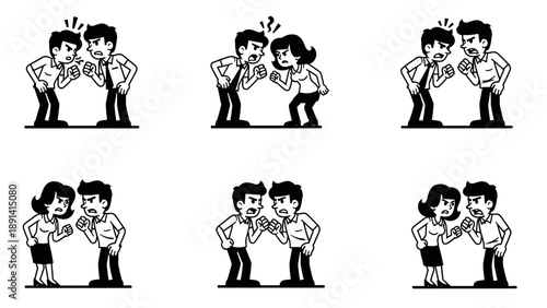 Couple Arguing And Fighting Cartoon Illustration.