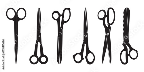 Scissors cut lines black symbols set. Isolated scissor cutting paper with dotted line icons on white background. Coupon sales signs, packaging label concept. Vector illustration. EPS 10