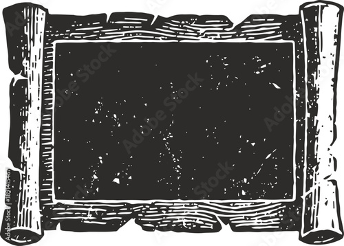 Vintage wooden signboard with blank space for text in rustic engraving illustration