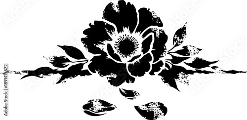 Elegant black floral design with petals and leaves silhouette in decorative