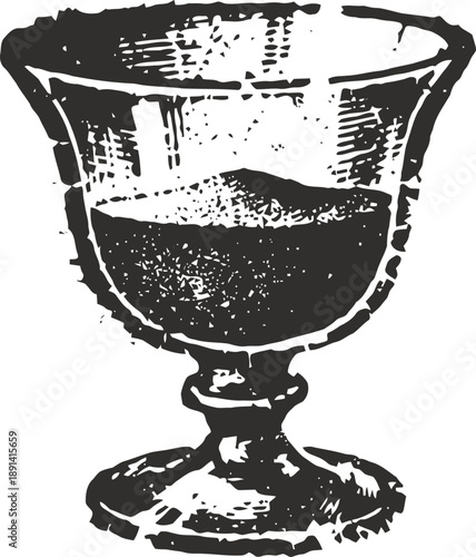 Vintage hand drawn glass goblet illustration with textured shading and classic design