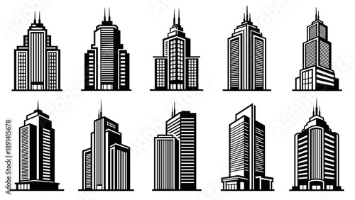 Collection of Diverse Skyscraper Building Illustrations.
