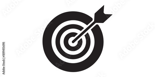 Target with arrow icon silhouette vector design for goal success and achievement isolated on white background,Vector illustration of a target with an arrow hitting the center — modern flat design,edit