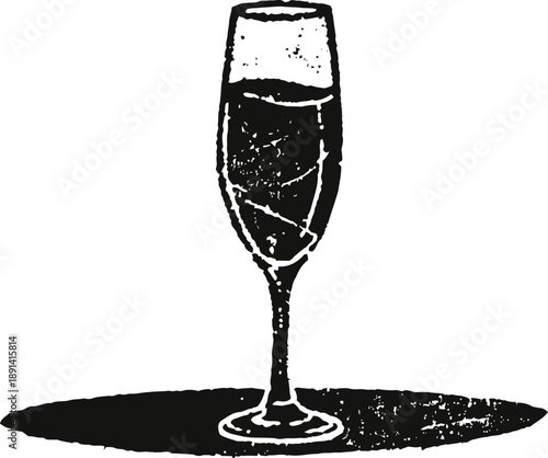 elegant champagne flute filled with bubbly sparkling wine casting a shadow